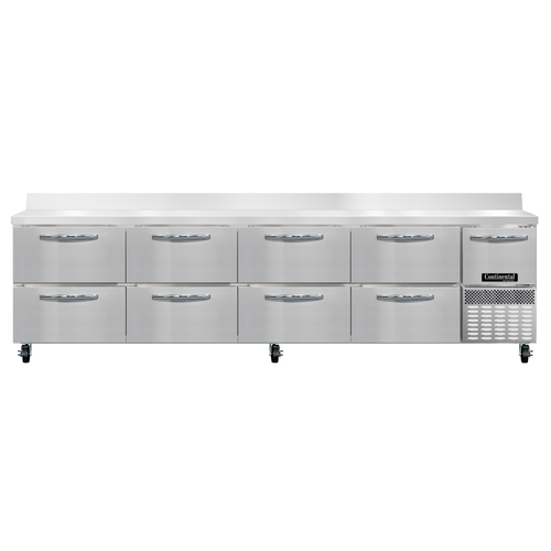 Continental Refrigerator RA118NBS-D Refrigerated Base Worktop Unit 118 inch Stainless Steel 8 Drawer 1 Door