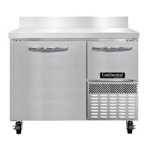 Continental Refrigerator RA43NBS Refrigerated Base Worktop Unit 43 inch Stainless Steel with Backsplash and Doors