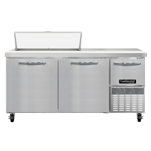 Continental Refrigerator RA68N10 Refrigerated Base Sandwich Unit 68 inch Stainless Steel with 10 Pans and Doors