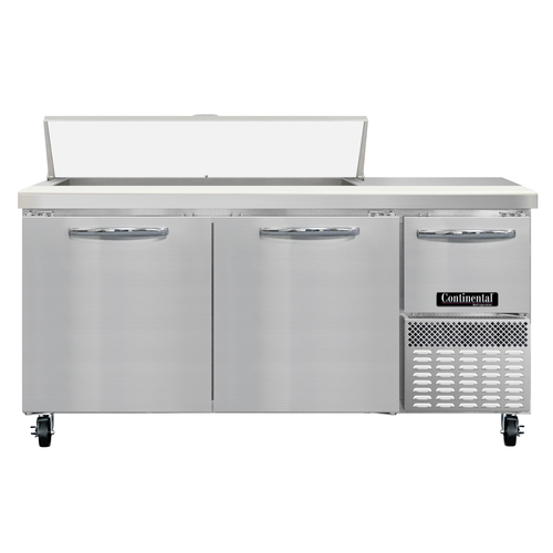 Continental Refrigerator RA68N12 Refrigerated Base Sandwich Unit 68W Stainless Steel with 12 Pans and Doors