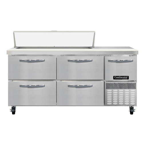 Continental Refrigerator RA68N12-D Refrigerated Base Sandwich Unit 68 inch Stainless Steel with 12 Pans and Drawers