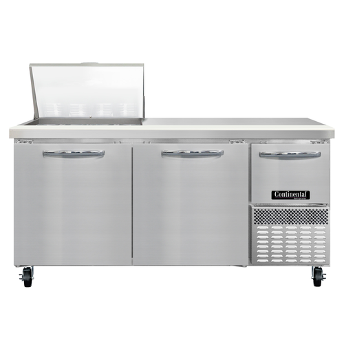 Continental Refrigerator RA68N12M Refrigerated Base Sandwich Unit 68W Stainless Steel with 12 Pans and Cutting Board