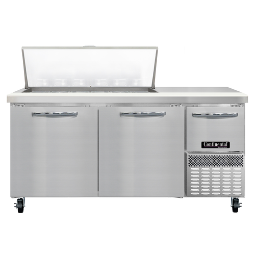 Continental Refrigerator RA68N18M Refrigerated Base Sandwich Unit 68W Stainless Steel with 18 Pans and Cutting Board