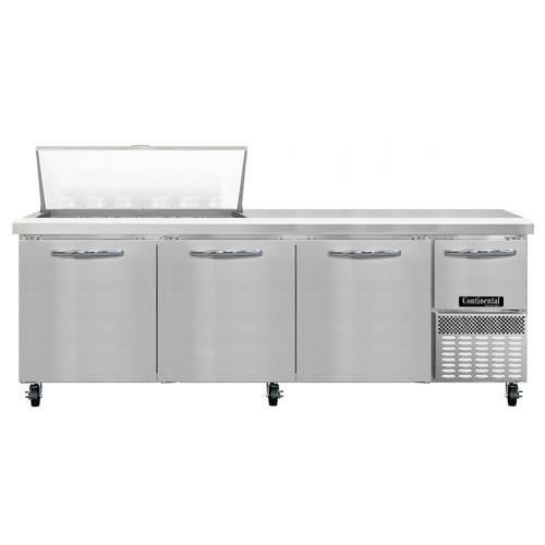 Continental Refrigerator RA93N18M Refrigerated Base Sandwich Unit 93 inch Stainless Steel with 18 Pans and Doors