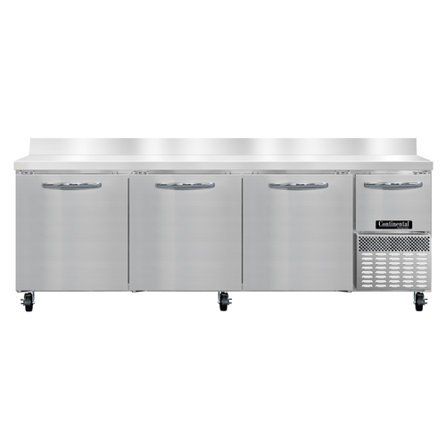 Continental Refrigerator RA93NBS Refrigerated Base Worktop Unit 93 inch Stainless Steel with 6 inch Backsplash