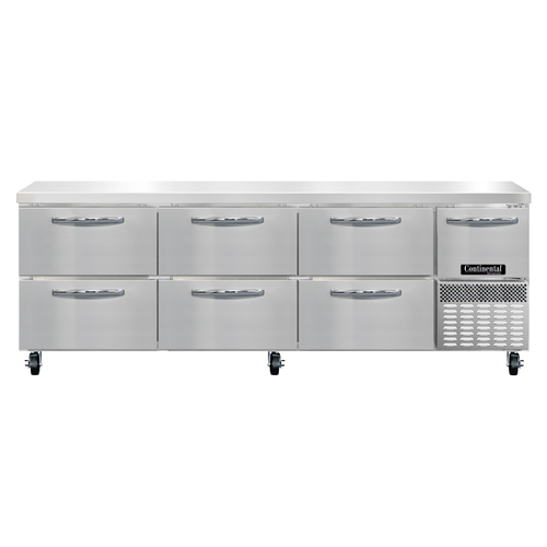 Continental Refrigerator RA93N-D Refrigerated Base Worktop Unit 93 inch 300 Series Stainless Steel with Drawers