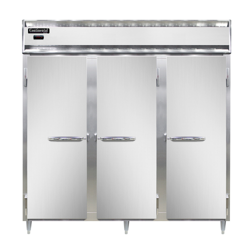 Continental Refrigerator DL3W-SA-PT Designer Line Heated Cabinet Pass-Thru Three Section 72 Cu Ft Capacity Stainless Steel