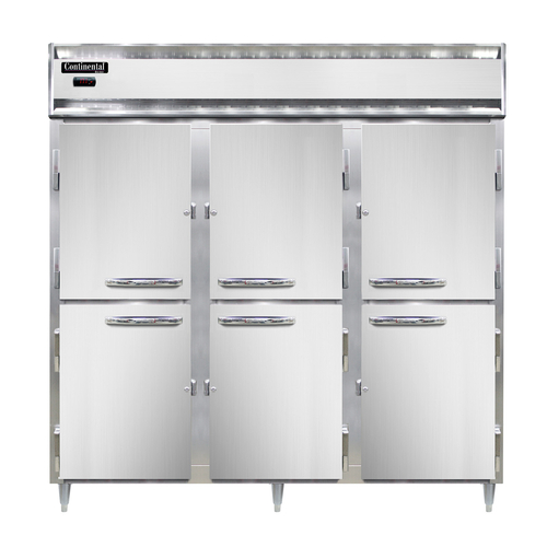 Continental Refrigerator DL3W-SA-PT-HD Designer Line Heated Cabinet Pass-Thru Three Section 72 Cu Ft Capacity