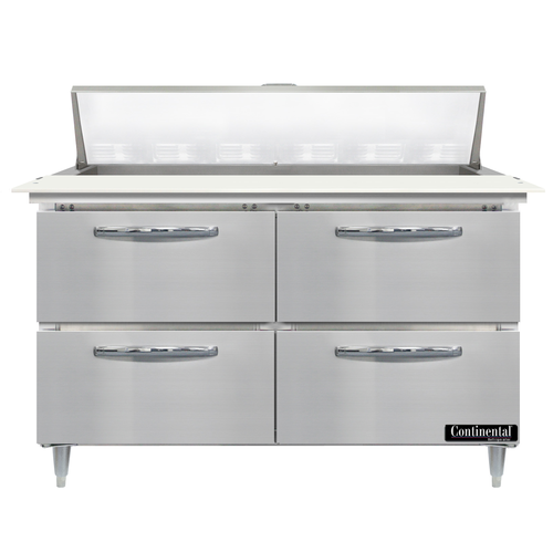 Continental Refrigerator D48N12C-D Designer Line Sandwich Unit 48 inch with 12 1/6 size pans and 4 drawers