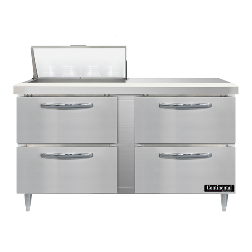 Continental Refrigerator D60N8-D Designer Line Sandwich Unit 60W Two Section with 8 Pans and 4 Drawers Stainless Steel