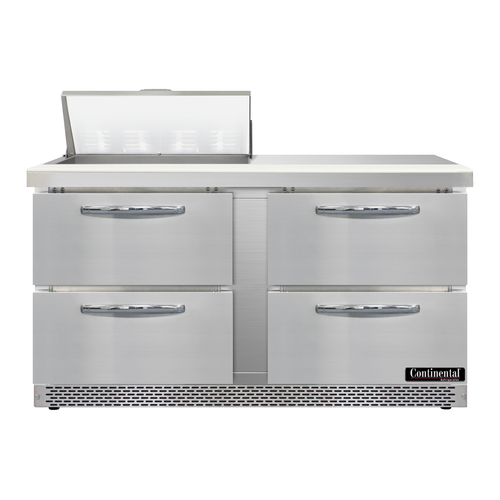 Continental Refrigerator D60N8-FB-D Designer Line Sandwich Unit Front Breather 60 inch with 4 Drawers and Pans
