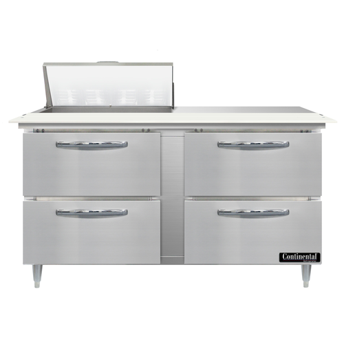 Continental Refrigerator D60N8C-D Designer Line Sandwich Unit 60W Two Section with 8 Pans and 4 Drawers Stainless Steel