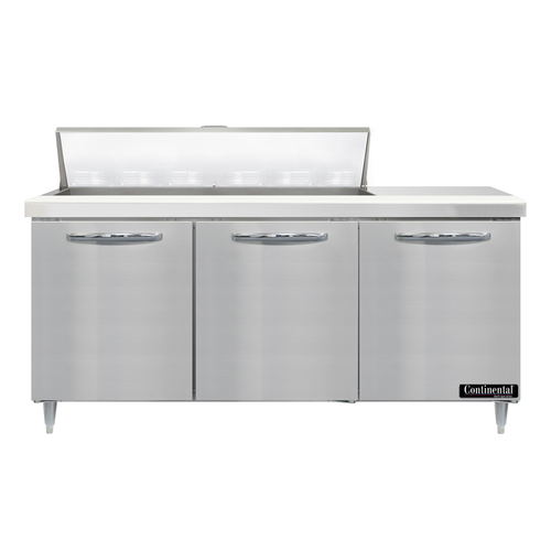 Continental Refrigerator D72N12 Designer Line Sandwich Unit 72W Three Section with 12 Pans and Stainless Steel Finish