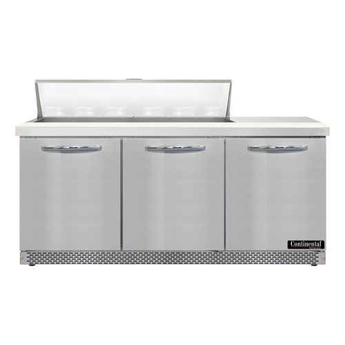 Continental Refrigerator D72N12-FB Designer Line Sandwich Unit 72 inch Front Breather Stainless Steel 3 Section