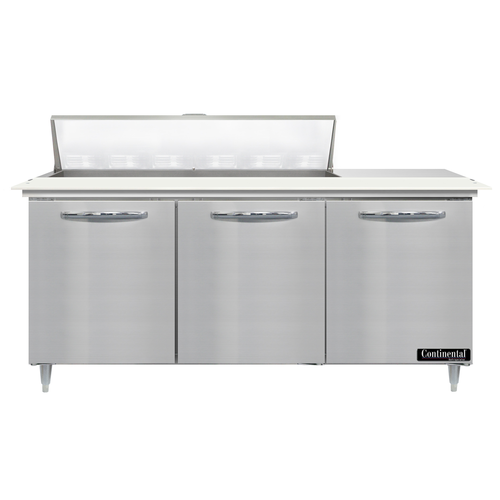 Continental Refrigerator D72N12C Designer Line Sandwich Unit 72W Three Section with 12 Pans and Stainless Steel Top
