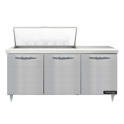 Continental Refrigerator D72N18M Designer Line Mighty Top Sandwich Unit 72 inch 3 Section Stainless Steel