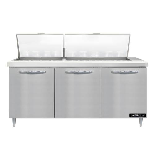 Continental Refrigerator D72N27M Designer Line Mighty Top Sandwich Unit 72 inch three section with 27 1/6 size pans