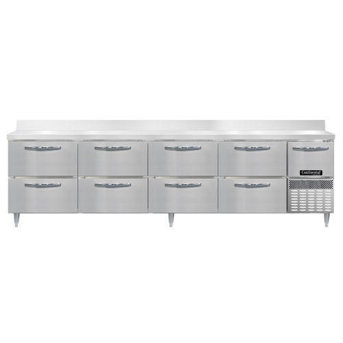 Continental Refrigerator DRA118NSSBS-D Designer Line Refrigerated Base Worktop Unit 118 inch Stainless Steel 8 Drawers