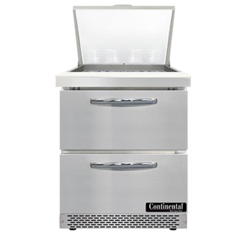 Continental Refrigerator SW27N12M-FB-D Mighty Top Sandwich Unit 27 inch 7.4 cu ft with 2 drawers and stainless steel top
