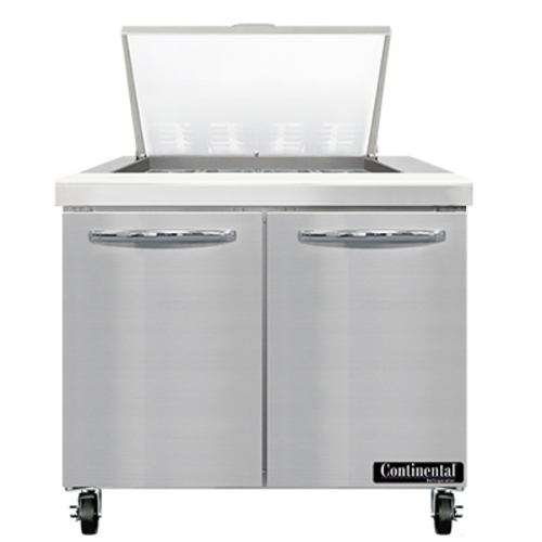 Continental Refrigerator SW36N12M Mighty Top Sandwich Unit 36W 10.3 cu ft two-section with 12 pans and cutting board
