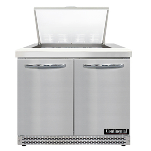 Continental Refrigerator SW36N12M-FB Mighty Top Sandwich Unit 36 Inch Two Section with 12 Pans and Cutting Board