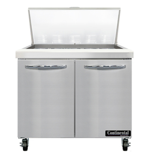 Continental Refrigerator SW36N15M Mighty Top Sandwich Unit 36W 10.3 cu ft two-section with 15 1/6 size pans and cutting board