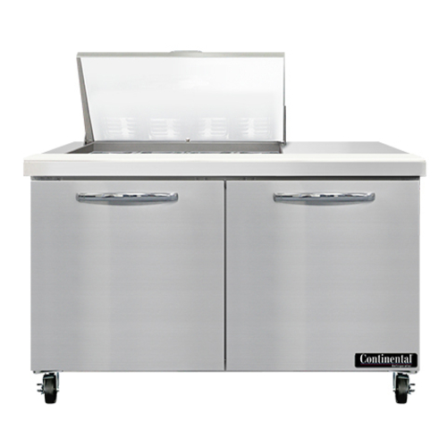 Continental Refrigerator SW48N12M Mighty Top Sandwich Unit 48W 134 cu ft capacity two-section with 12 pans and cutting board