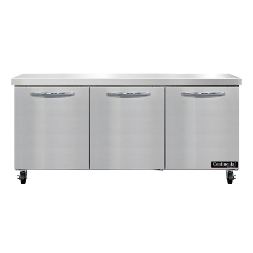 Continental Refrigerator SW72N Work Top Refrigerator 72W 20.6 cu ft capacity three-section stainless steel flat top
