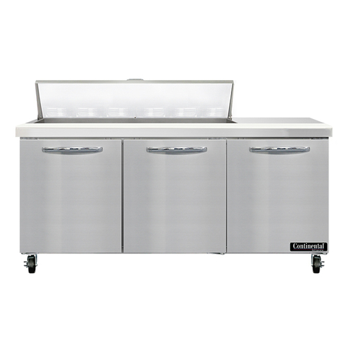 Continental Refrigerator SW72N12 Sandwich Unit 72W 20.6 cu ft capacity three-section with 12 pans and cutting board