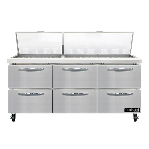 Continental Refrigerator SW72N30M-D Mighty Top Sandwich Unit 72W 20.6 cu ft capacity three-section with drawers