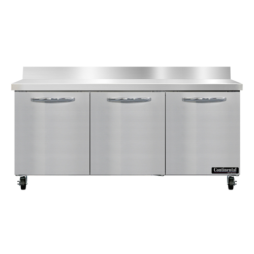 Continental Refrigerator SW72NBS Work Top Refrigerator 72W 20.6 cu ft Stainless Steel Three Section Energy Star