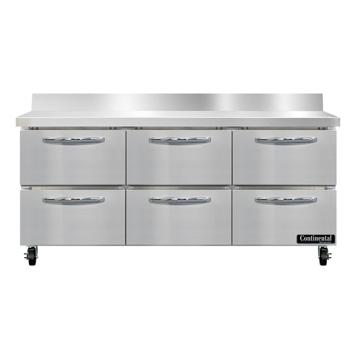 Continental Refrigerator SW72NBS-D Work Top Refrigerator 72W 20.6 cu ft capacity three-section stainless steel top