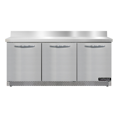 Continental Refrigerator SW72NBS-FB Work Top Refrigerator 72 inch 20.6 cu ft Stainless Steel Three Section
