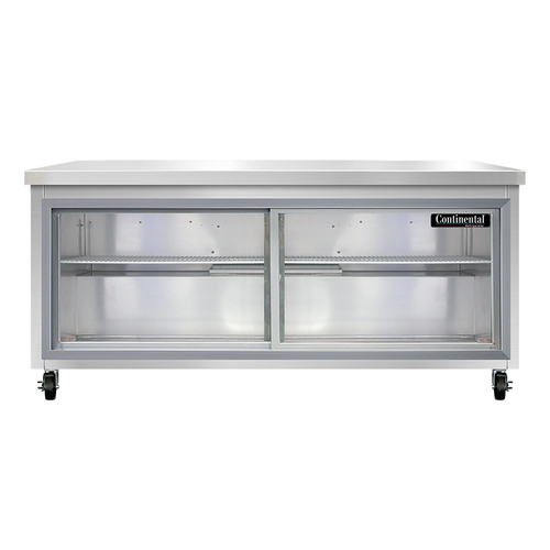 Continental Refrigerator SW72NSGD Work Top Display Refrigerator 72W 20.6 cu ft capacity three-section stainless steel flat top