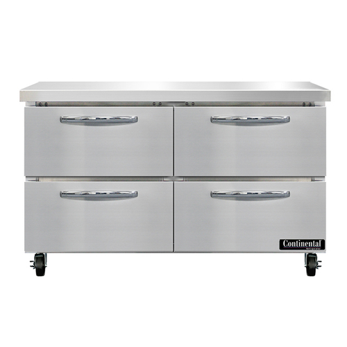 Continental Refrigerator SWF48N-D Work Top Freezer 48W 13.4 cu ft capacity two-section stainless steel flat top 4 drawers