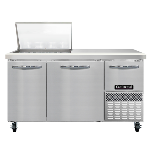 Continental Refrigerator RA60N12M Refrigerated Base Sandwich Unit 60W Stainless Steel with 12 Pans and Cutting Board