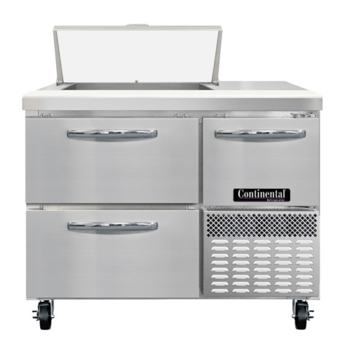 Continental Refrigerator RA43SN6-D Refrigerated Base Sandwich Unit 43 inch Stainless Steel with 6 Pans and Drawers