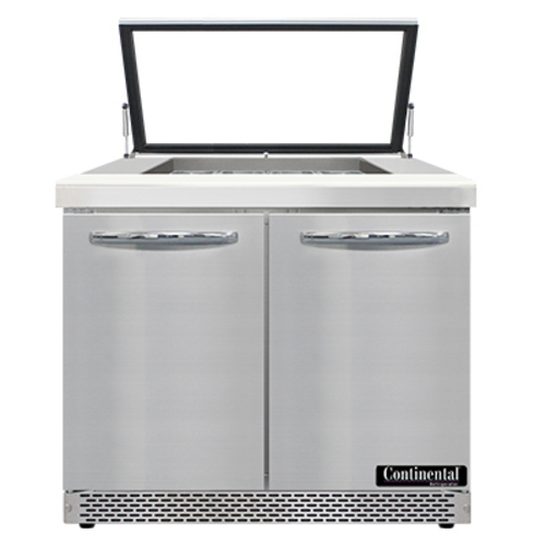 Continental Refrigerator SW36N12M-HGL-FB Mighty Top Sandwich Unit with Hinged Glass Lid 36 Inch Two Section