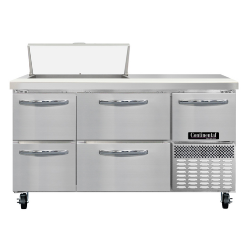 Continental Refrigerator RA60SN8-D Refrigerated Base Sandwich Unit 60 inch Stainless Steel Top with Pans and Drawers