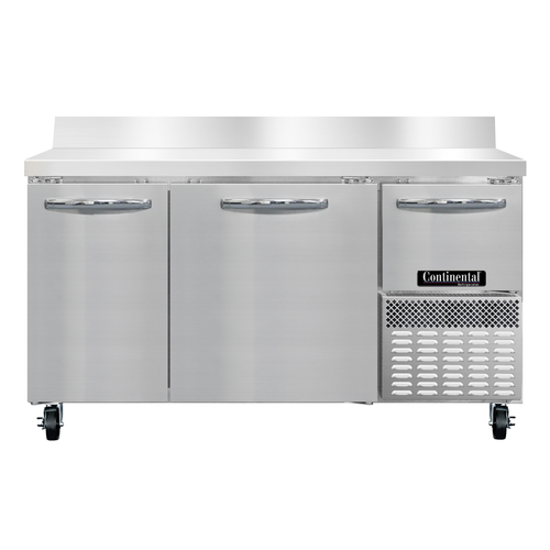 Continental Refrigerator RA60NBS Refrigerated Base Worktop Unit 60 inch Stainless Steel with Backsplash and Doors