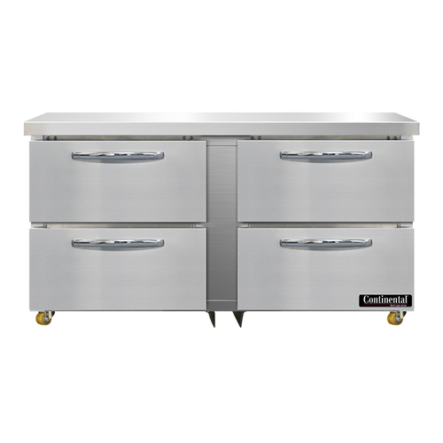 Continental Refrigerator SWF60N-U-D Undercounter Freezer 60 inch 17 cu ft capacity two section four drawers stainless steel