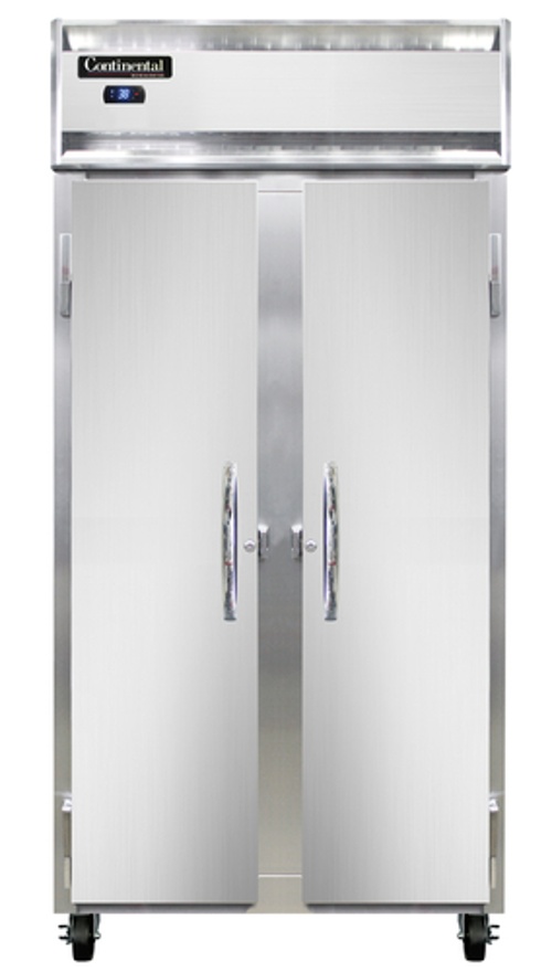 Continental Refrigerator 2RSESNSA Slim Line Refrigerator Reach In 36-1/4W Two Section Self Contained Aluminum Stainless Steel