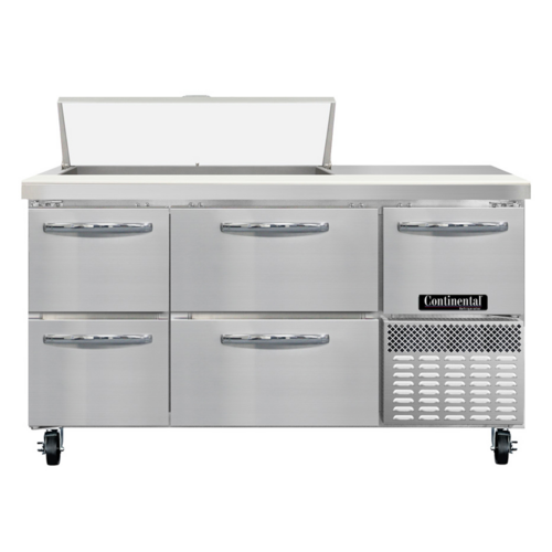 Continental Refrigerator RA60SN10-D Refrigerated Base Sandwich Unit 60 inch Stainless Steel with Pans and Drawers