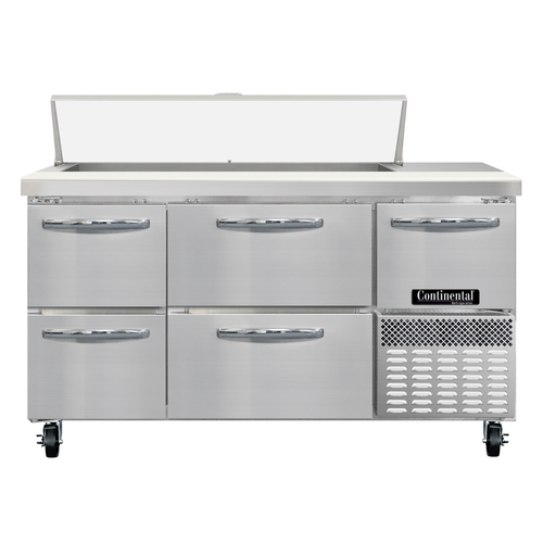 Continental Refrigerator RA60N12-D Refrigerated Base Sandwich Unit 60 inch Stainless Steel with Drawers and Pans