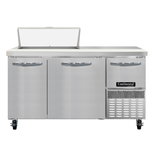 Continental Refrigerator RA60SN8 Refrigerated Base Sandwich Unit 60 inch Stainless Steel Top with Pans and Doors