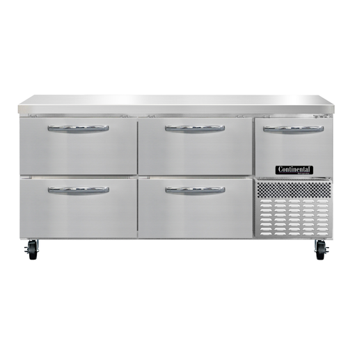 Continental Refrigerator RA68N-D Refrigerated Base Worktop Unit 68W Stainless Steel Flat Work Top 4 Drawers