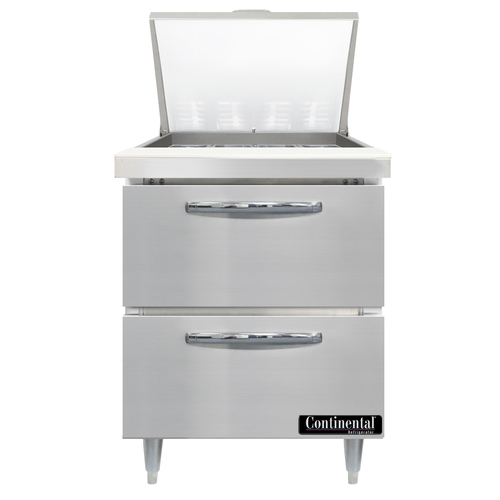 Continental Refrigerator D27N12M-D Designer Line Mighty Top Sandwich Unit 27 inch with 12 1 6 size pans and drawers
