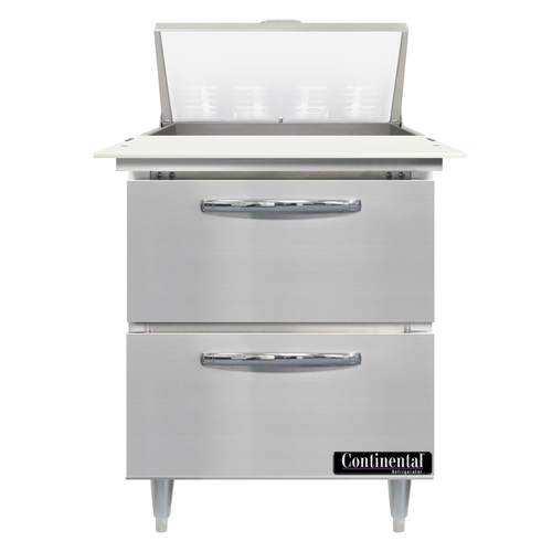 Continental Refrigerator D27N8C-D Designer Line Sandwich Unit 27W Stainless Steel with 8 Pans and 2 Drawers