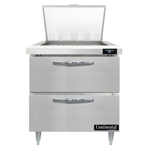 Continental Refrigerator D32N12M-D Designer Line Mighty Top Sandwich Unit 32 inch with 12 1/6 size pans and drawers