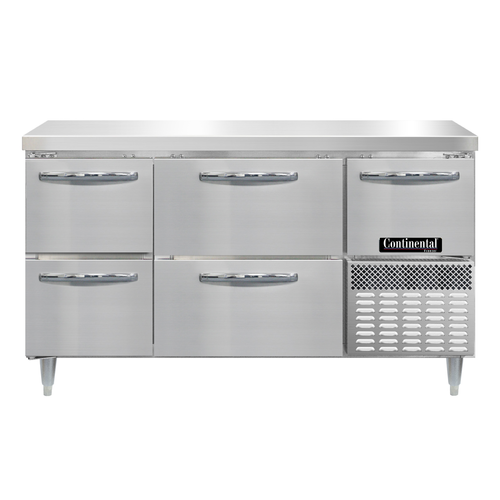 Continental Refrigerator DFA60NSS-D Designer Line Freezer Base Worktop Unit 60 inch Stainless Steel Drawers and Door